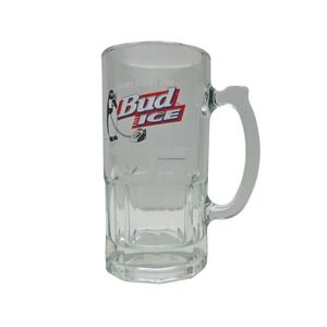 Vintage 1996 Bud Ice Anheuser-Busch‎ Beware Penguins Large 8" Glass Bar Beer Mug